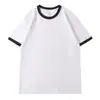 Camiseta de Algodón Puro Pesado 210g para Verano, Cuello Redondo, Borde Contrastante, Manga Corta, Básica Versátil, Media Manga, Uniforme de Clase, Uniforme de Grupo con Estampado