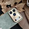 Adequado para Capa de Celular Iphone17Promax Metal Galvanizado Furo Fino Lente Couro PU Apple 16 Capa Protetora 15