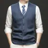 Chaleco de Punto Grueso para Hombre con Cuello en V, Color Sólido, Bolsillo, Nuevo Otoño/Invierno Casual Cálido Chaleco Cardigan para Hombre