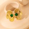Pendientes Europeos y Americanos Retro Pendientes de Piedra Verde Esmeralda Natural para Mujer Acero Inoxidable Chapado en Oro Pendientes de Pétalos de Flor Venta Directa de Fábrica