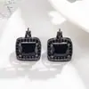Pendientes de Hebilla para Oreja Cuadrados de Circonita Negros de Doble Cara de Moda Geniales Transfronterizos Explosivos para Mujer Nueva Moda Lujo Ligero Sensación de Alta Gama