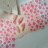 Calcomanías para uñas de flor de cinco pétalos estilo japonés, diseño de lunares de flor de cerezo rojo rosa, nuevo producto transfronterizo, decoraciones de uñas al por mayor