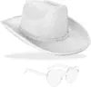 Nuevo Sombrero de Vaquero con Brillo de Amazon con Gafas de Sol en Forma de Corazón para Dama Disfraz de Cosplay Fiesta de Despedida de Soltera