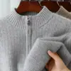 Suéter de Lana de Cuello Alto Medio para Otoño e Invierno para Hombres Jóvenes y de Edad Media Suéter Pulóver Engrosado Media Cremallera Casual Holgado Camiseta Interior de Punto