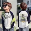 Camiseta de manga longa 100% algodão puro para meninos, com blocos de cor, novo estilo de outono, camiseta básica casual da moda para crianças mais velhas