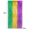 Decoraciones de Fiesta de Carnaval de 2m, Accesorios Temáticos, Borla Verde Dorada Morada, Cortina de Puerta de Seda de Lluvia, Arreglo de Escena de Pared de Fondo