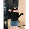 Nueva colección de otoño: Top versátil de manga larga, un solo hombro, cuello halter, color liso, se puede usar de dos maneras, corte ajustado, favorecedor de la figura y una camiseta básica única