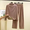Roupa íntima feminina quente de manga comprida com gola semifechada e conjunto de pijama de fleece para usar como roupa externa solta no inverno feminino