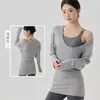Ropa de Yoga Larga de Manga Larga Estilo Perezoso que Cubre la Cadera, Top de Fitness Femenino con Cuello en U Grande, Cubre Ropa Holgada de Pilates y Yoga