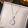 Corrente de clavícula em aço titânio estilo nacional retrô pingente de cadeado da paz de jade temperamento versátil acessórios de estilo chinês de alta qualidade