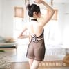 Lingerie Sexy, Cheongsam Feminino Provocante, Tentador Sem Costas Transparente Uniforme Antigo Estampado Renda de Amarrar Minissaia 1675