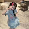 Roupa de Verão 100% Algodão para Meninas, Camiseta Infantil de Manga Curta com Estampa de Desenho Animado, Novo Estilo Moda Infantil Doce Colorido Doce Tendência