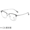 Gafas de Media Montura Transparentes Grises de Moda para Miopía, Montura Estilo Ceja, Montura Cuadrada Retro para Hombre, Montura Mixta de Oro y Plástico Mg16998