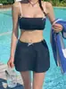 Traje de Baño Enterizo con Falda y Abertura para Mujer Cubre Vientre Adelgazante Playa Vacaciones Aguas Termales para Mujer [una generación de cabello]]