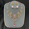 Conjunto de dos piezas de collar y pendientes de perlas y diamantes de imitación para mujer, estilo retro europeo y americano, joyería transfronteriza para novia y boda.