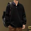 Moletom Masculino Harajuku Tendência Manga Longa Gola Polo Casual Moda Estilo Japonês Falso Duas Peças Simples Versátil Artístico Popular