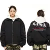 AW1590 Moda de rua americana masculina jaqueta de algodão grossa de inverno à prova de vento com design de bordado de cavalo e gola reversível