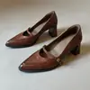 Moda Versátil de Estilo Retro Nuevo para Primavera/Verano Tacones Altos de Punta Aguda con una Sola Correa Zapatos de Salón con Tacón Grueso de Piel Suave