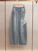 Jeans Feminino de Alta Costura Outono e Inverno Novo Design de Penas Bordadas Estilo Francês Cintura Alta Perna Larga Sabre Shenzhen Nanyou
