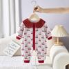 Mono de Bebé con Cuello de Encaje Estampado de Cerezas Ropón de Invierno para Niña con Botones al Frente Ropa de Abrigo de Polar para Bebé