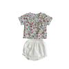 Conjunto de Verão para Recém-Nascidos 2026 para Bebês e Lactentes, Shorts Estilo Coreano Floral com Renda na Barra, Conjunto de 2 Peças