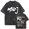 Camiseta Gráfica Vintage Lavada Rapper Milo J La Vida Era Mas Corta para Homens e Mulheres