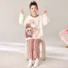 Pijama de Franela Cálido de Dibujos Animados para Niñas de Invierno, Ropa de Casa para Niños, Cuello Redondo, Forro Polar, Engrosado, Conjunto de Ropa de Dormir de Manga Larga