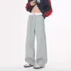 Calça comprida de perna reta e larga, estilo novo para meninas, adequada para crianças de tamanho médio e grande, calça comprida esportiva de corte solto, uso casual para primavera e outono, moderna para estudantes do ensino fundamental II