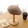 Boina de Lana de Invierno para Mujer, Estilo Coreano, Circunferencia de Cabeza Pequeña, Sombrero de Calabaza de Color Sólido, Elegante Sombrero de Artista Vintage Borgoña
