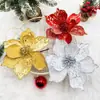 Magnólias artificiais douradas com glitter de Natal e flores de poinsétia, Decorações de Natal, Enfeites de Árvore de Natal