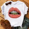 Camiseta de Verão Feminina Femme Harajuku Manga Curta Frauen Lip Lustig