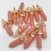 Joyas europeas y americanas piedra preciosa natural ágata de cristal bala metal chapado en oro columna hexagonal accesorios de collar colgante