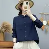 Camisa de Gasa de Algodón de Doble Capa con Estampado Floral de Manga Larga para Mujer, Estampado Artístico Retro, Suave, Agradable para la Piel, Transpirable, Algodón Puro, Top Holgado