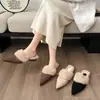 Pantuflas peludas de punta estilo coreano para mujer, nuevo estilo de otoño e invierno 2026, forradas de felpa, con tacón grueso, de punta cerrada, de algodón