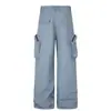C1003 Calle Principal Estilo Americano Unisex Senderismo Impermeable Diseño de Múltiples Bolsillos Hombres Holgados Pierna Ancha Casual Pantalones de Paracaidista