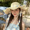 Sombrero de Paja Floral de Ala Ancha 2026 para Mujer, Estilo Vacaciones en la Playa, Sombrero Simple con Protección Solar para Fotos, Sombrero de Sol de Ala Grande