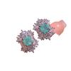 Conjunto de joyería de tres piezas para mujer, conjunto de pendientes cuadrados de paraipa europeos y americanos con anillo de circonita y flores