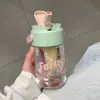 Taza de té de flores con pajita botella de agua fría para mujer estilo ins alto valor de color compartimento para té taza de té estudiante verano portátil taza de agua deportiva