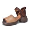 Sandálias Retrô Color Block com Solado Grosso para Mulheres, Sapatos Romanos de Cano Baixo em Couro Genuíno, Novos Sapatos Femininos Verão 2026, Sapatos Vazados de Salto Alto, Couro de Vaca