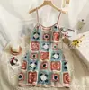 Vestido de Crochê com Alças Coloridas Vazadas Personalizado de Primavera para Mulheres Estilo Retrô Design Casual Saia Evasê