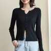 Cárdigan de punto pequeño para mujer con cuello en V, nuevo suéter abrigo de manga larga ajustado para primavera y otoño, top versátil de color liso