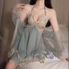 Explosivo Vestido de Doble Capa de Seda de Hielo con Tirantes Falda Sexy Pijama Ropa de Noche Almohadilla Grande de Mariposa en el Pecho Impermeable Bata de Baño para Carne