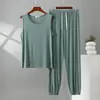 Conjunto de Dos Piezas para Hombre de Modal: Chaleco de Verano y Pantalones de Linterna. Nuevo Traje Casual Suelto de Primavera y Otoño Tallas Grandes para Casa