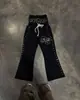 Moletom com Capuz Combinando para Homens e Mulheres, Estilo Americano, Moda de Rua Personalizada, Calça Casual Estilo Two-Piece Falso com Strass, Estilo High Street