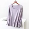 Nuevos estilos de otoño e invierno: Tops básicos de cuello redondo, manga larga, talla grande para mujer, con colores lisos, corte ajustado y grosor añadido para abrigar