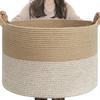 Cesta de Almacenamiento para Ropa de Bebé Tejida a Mano Caja de Almacenamiento para Ropa Interior Cesta Redonda Tejida Cesta para Ropa de Algodón Plegable