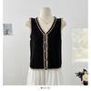 Colete Tricot V-neck Cor Contrastante Senso de Design Feminino Primavera Novo Estilo Estilo Chanel Sem Mangas Slim-fit Emagrecedor Top Colete para Mulheres