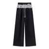 Pantalones Casuales de Pierna Ancha con Adorno de Encaje, Delgados de Cintura Alta, Caídos, Holgados, Adelgazantes, de Longitud al Suelo