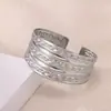 Pulsera de Acero Inoxidable Geométrica Europea y Americana de Superficie Ancha con Diseño Personalizado, Pulsera Abierta Hueca de Acero Inoxidable para Mujer, Venta al por Mayor