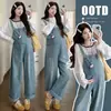 2025 Nuevo Otoño Estilo Retro Mamá Caliente Overol Exterior + Camiseta Básica Versátil Ropa Casual de Trabajo Traje de Maternidad